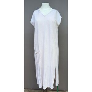 Garnet Hill Dress Medium Gray Cotton Tencel Slub V-Neck Pocket Maxi Minimalist